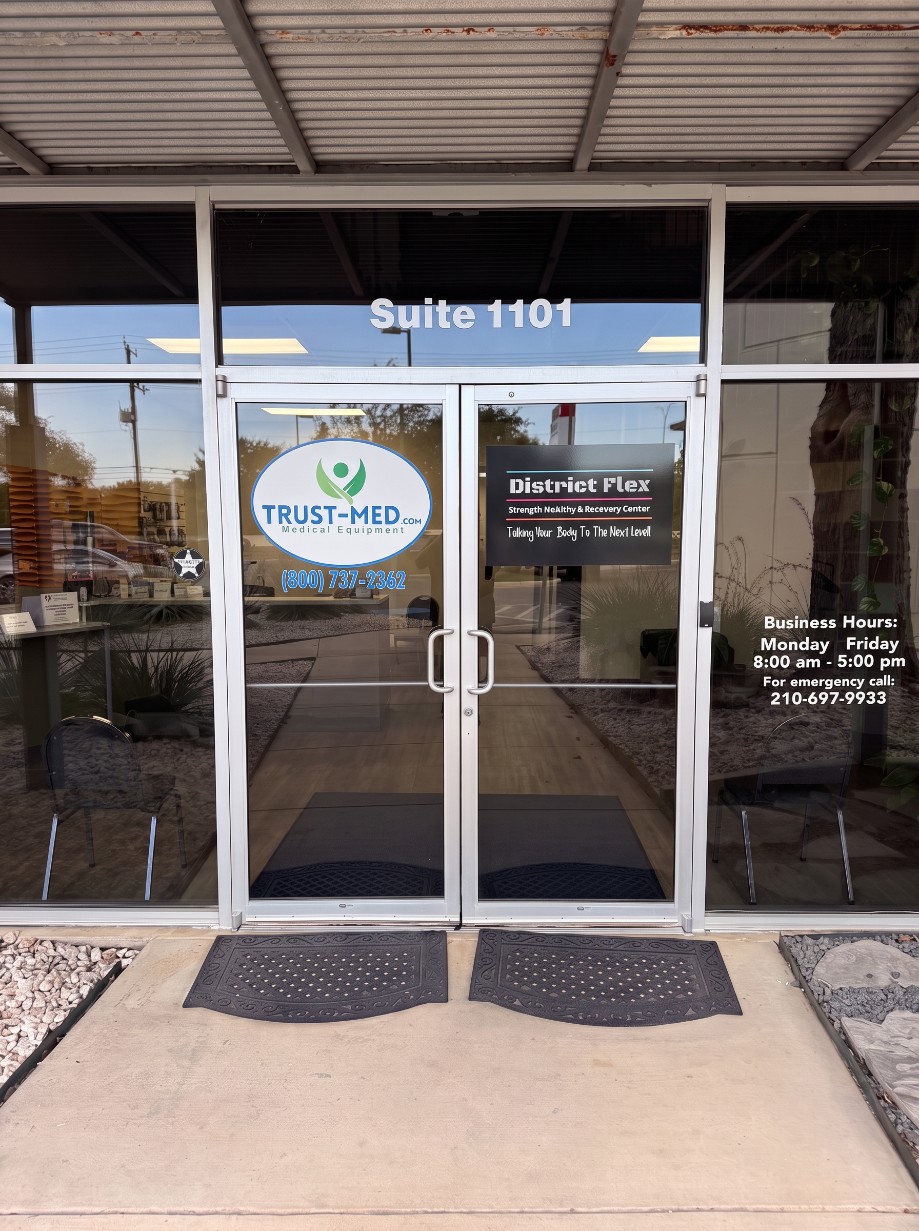 Entrance to the TrustMed store in Suite 1101 at 21195 Interstate 10